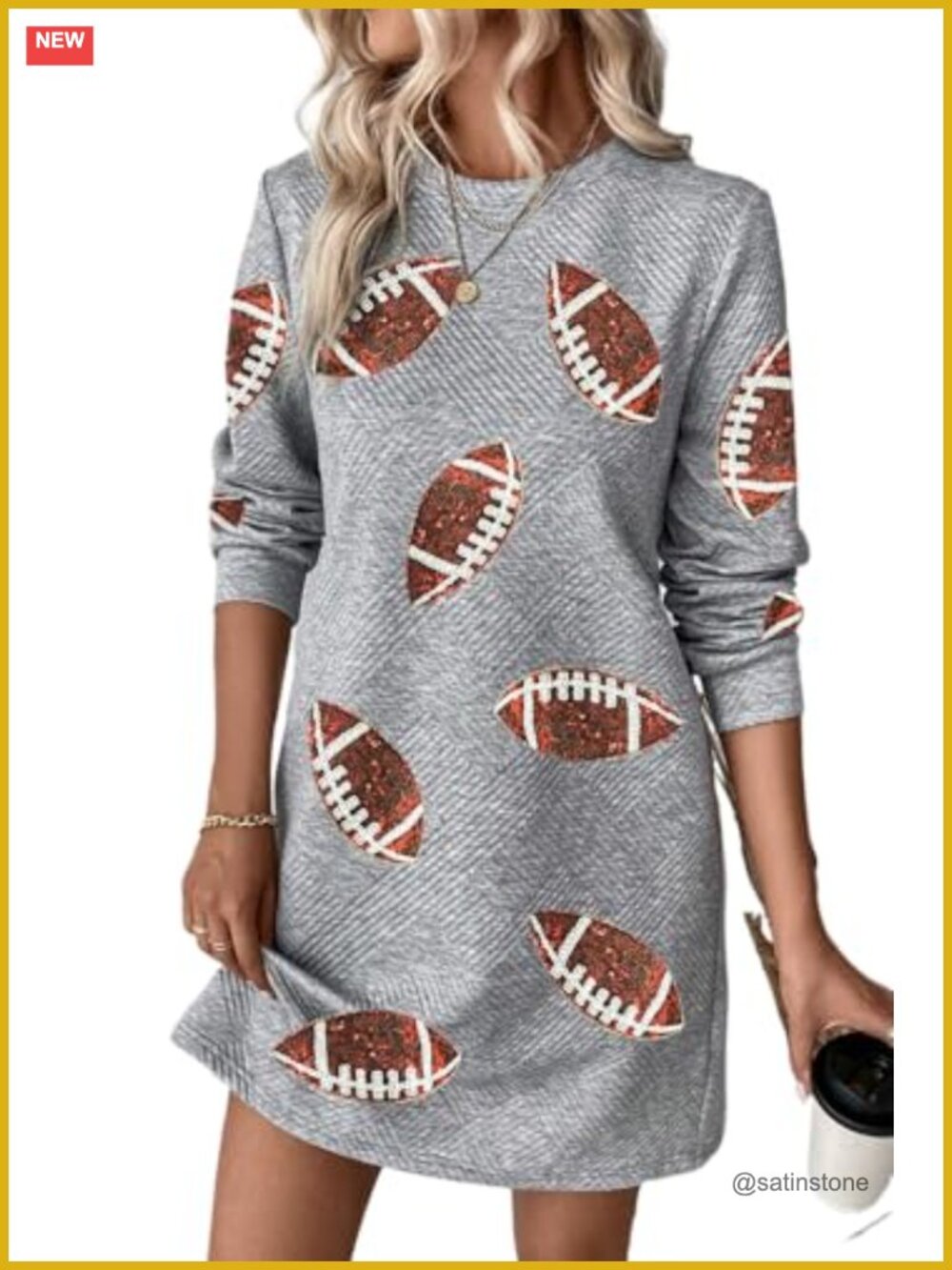 Women's Faux Sequin Football Graphic Shift Dress Gray Game Day